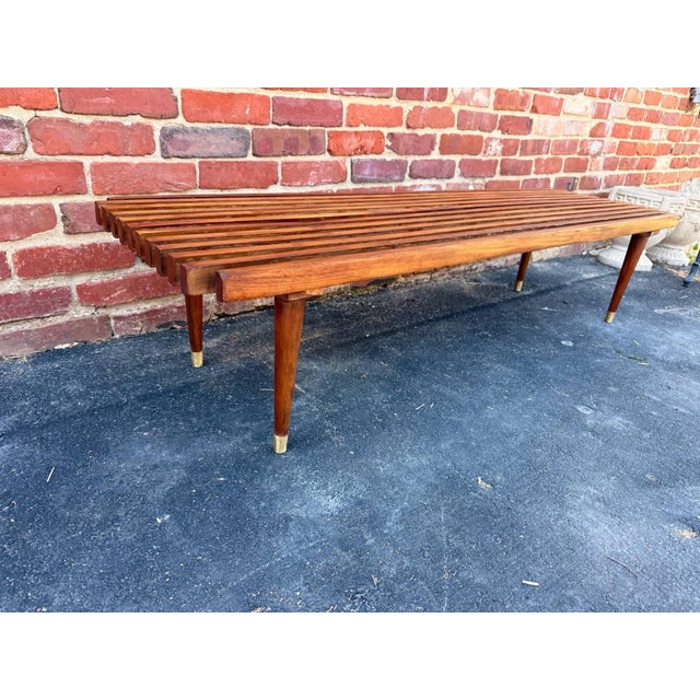 Mid Century Modern Slat Wood Bench Coffee Table For Sale - Image 12 of 17