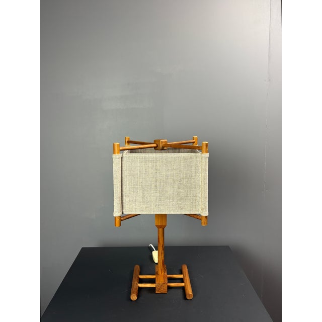 Wood Mid-Century Modern Scandinavian Pine Table Lamp with Square Fabric Shade, 1970s For Sale - Image 7 of 15