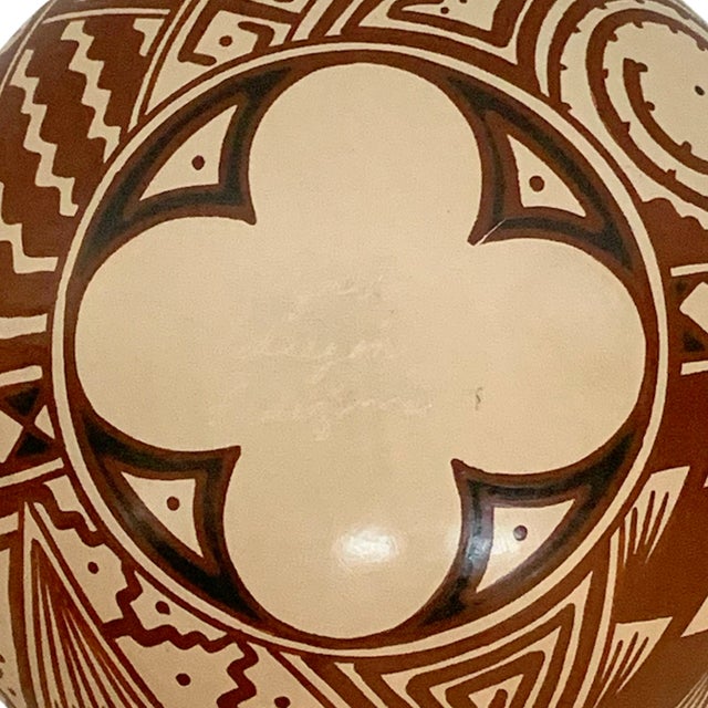 Ceramic Vintage Southwestern Geometric Pottery Bowl With Hand-Painted Tribal Motifs For Sale - Image 7 of 7