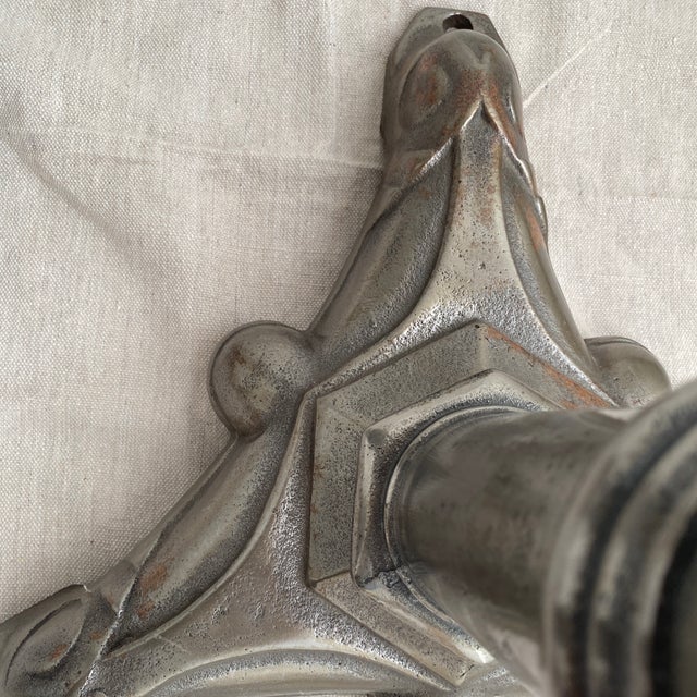 Vintage Silver Finish Cast Iron Garden Bistro Table With Marble Top For Sale - Image 4 of 12