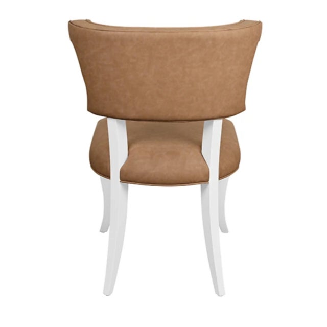 Worlds Away Matthew Izzo Home Eloise Camel Faux Leather and Matte White Lacquer Rounded Back Dining Chair For Sale - Image 4 of 7
