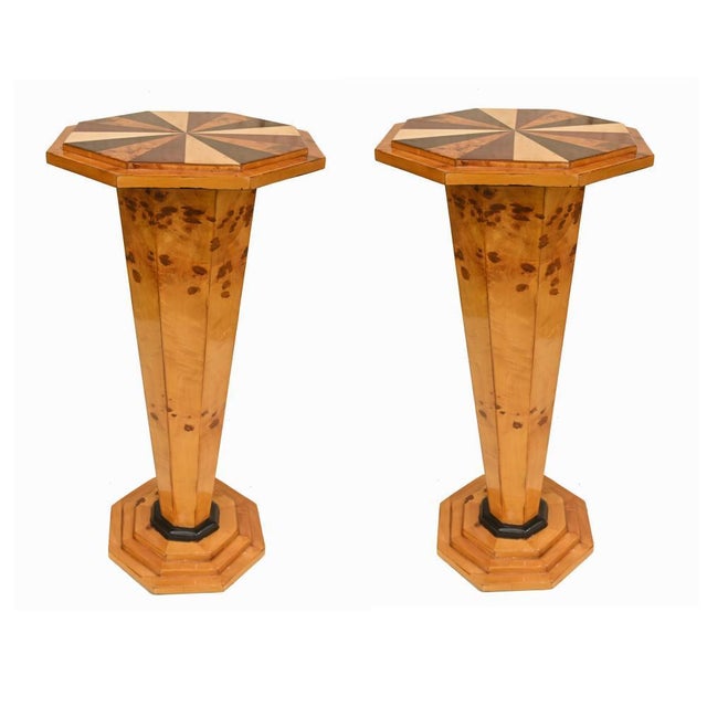Art Deco Pedestal Tables with Starburst Inlay, Set of 2 For Sale - Image 9 of 9