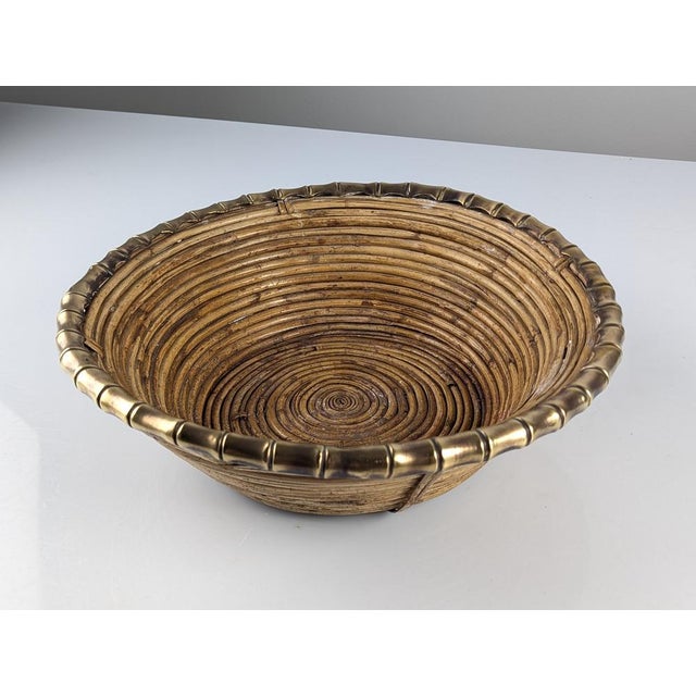 Woven Rattan and Brass Centerpiece Bowl, Italy, 1970s For Sale - Image 10 of 10