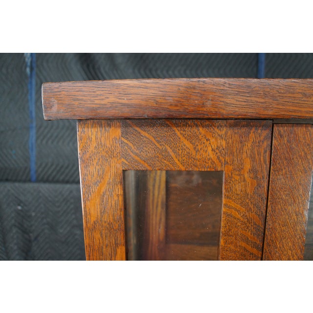 Antique Mission Arts & Crafts Quartersawn Oak Bookcase China Display Cabinet 63" For Sale - Image 11 of 11