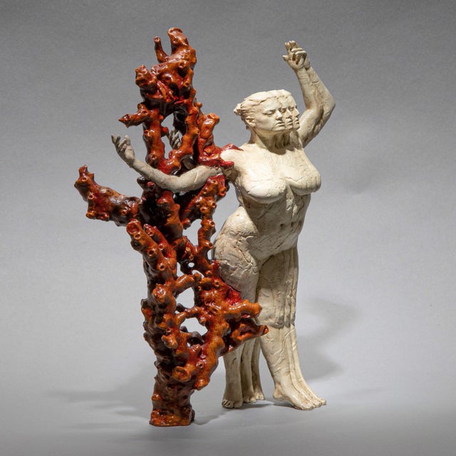 Impossible Things #3 by Dana Younger | Resin, Acrylic Sculpture of a multi-faced figure with abstract form For Sale