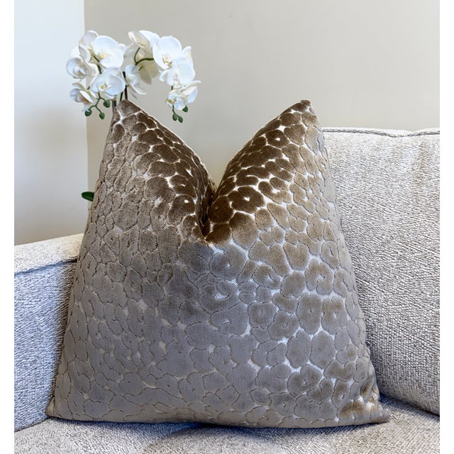 Modern Mushroom Leopard 20x20 Velvet Throw Pillow With Feather Down Insert For Sale - Image 3 of 6