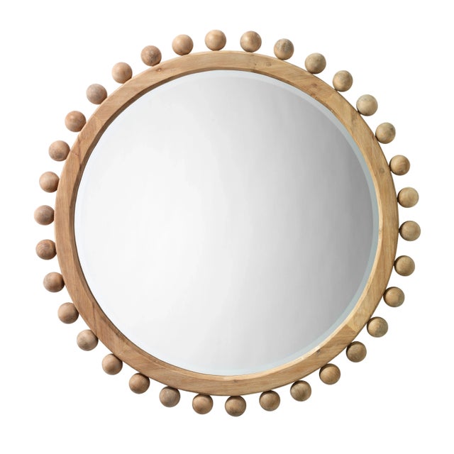 Lifestyle by JY Brighton Wood Ball Mirror in Natural For Sale In Los Angeles - Image 6 of 6