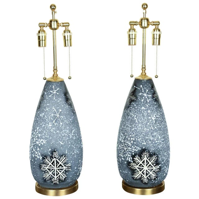 1960s Ceramic Snowflake Design Lamps - a Pair For Sale - Image 9 of 9
