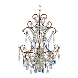 Petite Italian Beaded Chandelier With Blue Drops For Sale