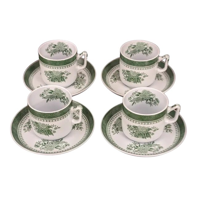 These elegant Spode demitasse coffee cups and saucers in the Green Fitzhugh pattern are from an old Cape Cod estate. Circa...