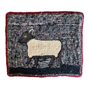 Vintage Hooked Wool Textile of Sheep
