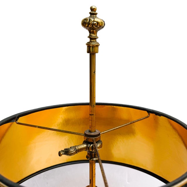 Mid 20th Century Neoclassical Stiffel Solid Brass 3-Light Bouillotte Lamp With Black Snakeskin Shade For Sale - Image 9 of 15