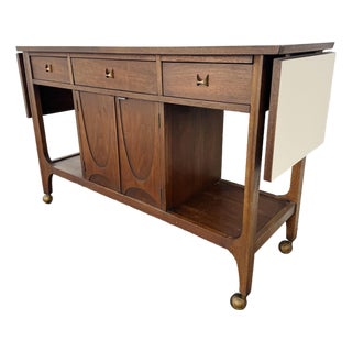 Vintage Broyhill Brasilia Mid Century Walnut and Laminate Serving Bar Cart For Sale