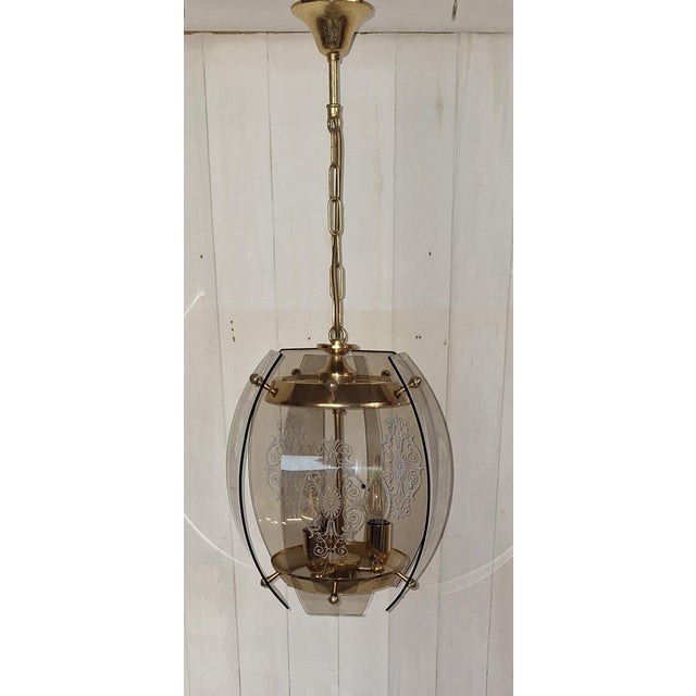 Vintage Hanging Lamp with Brass Frame from Honsel, 1980s, in Very Good conditions. Designed 1980 to 1989 This piece has an...