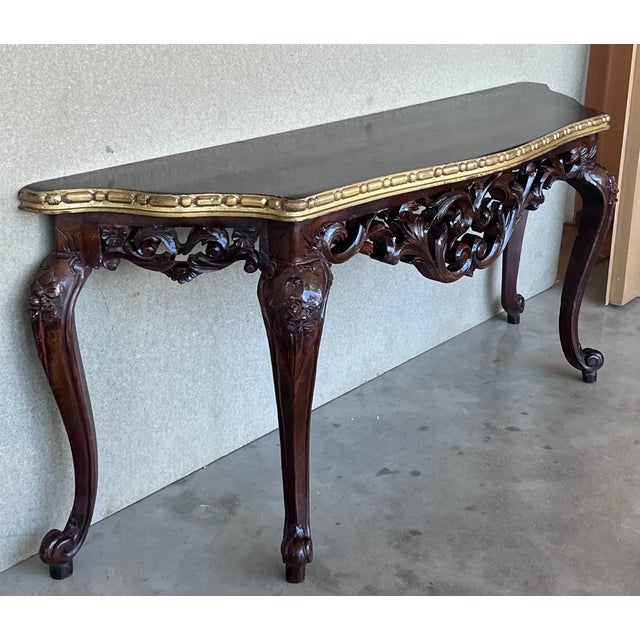 Large French Regency Carved Walnut Console Table With Tilted Edges For Sale - Image 4 of 11