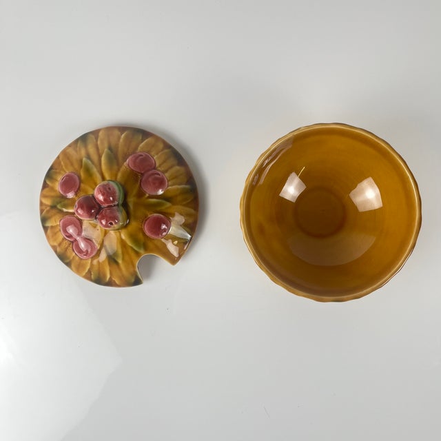 Cherry Slipware Sugar Bowl from Sarreguemines, 1970s For Sale - Image 4 of 10