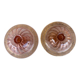 1920s Pink Glass Taper Candle Holder Pair of 2 For Sale