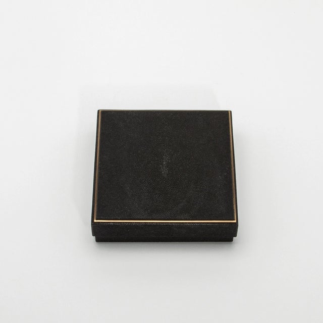 Set of 3 Square Boxes in Black Shagreen With Brass Frame by R&y Augousti For Sale In Los Angeles - Image 6 of 7