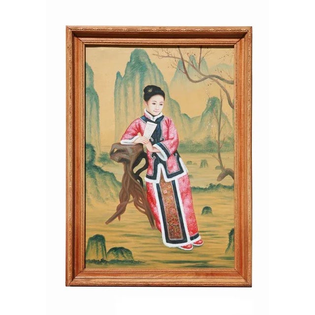 1980s Qianlong-Period Chinese Lady Oil Portrait For Sale - Image 5 of 5