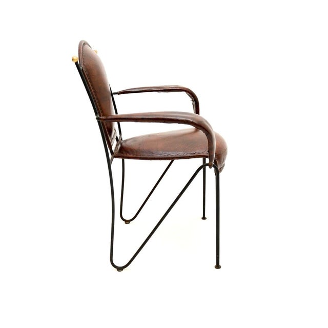 1960s Vintage French Iron and Leather Armchair attributed to Jacques Adnet, 1960s For Sale - Image 5 of 10