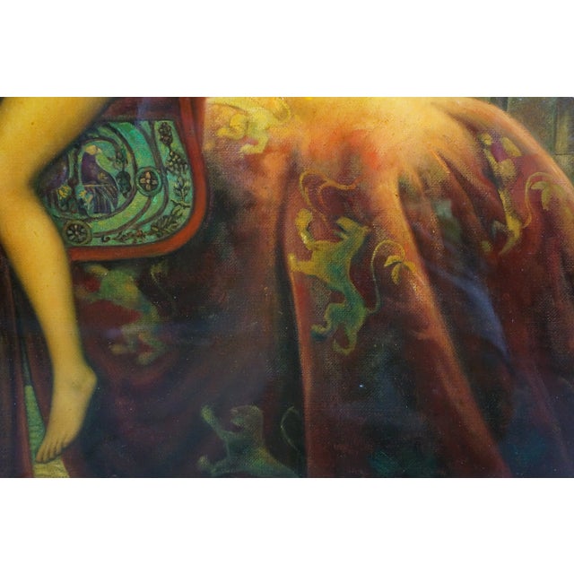 Late 20th Century Lady Godiva Painting After John Collier Painting Medieval Equestrian Nude Framed For Sale - Image 11 of 12