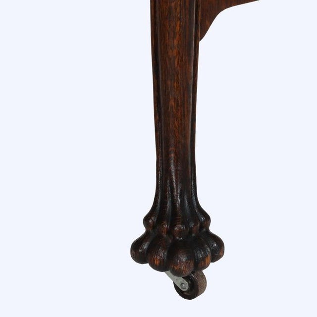 1900-1909 Attributed to Rj Horner Figural Carved Oak Server, Griffins & Full Serpentine Glass For Sale - Image 6 of 17