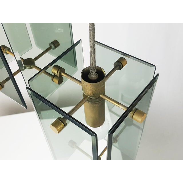 1960s Italian Golden Aluminum and Smoked Glass Pendant Lamp, 1960s For Sale - Image 5 of 11