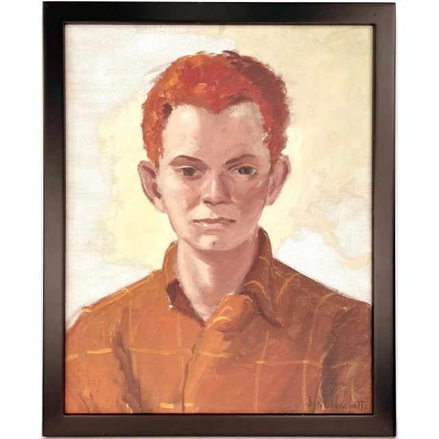 Paper Mid 20th Century Portrait Oil Painting of a Freckled Red Head Boy by Jon Blanchette, Framed For Sale - Image 7 of 7