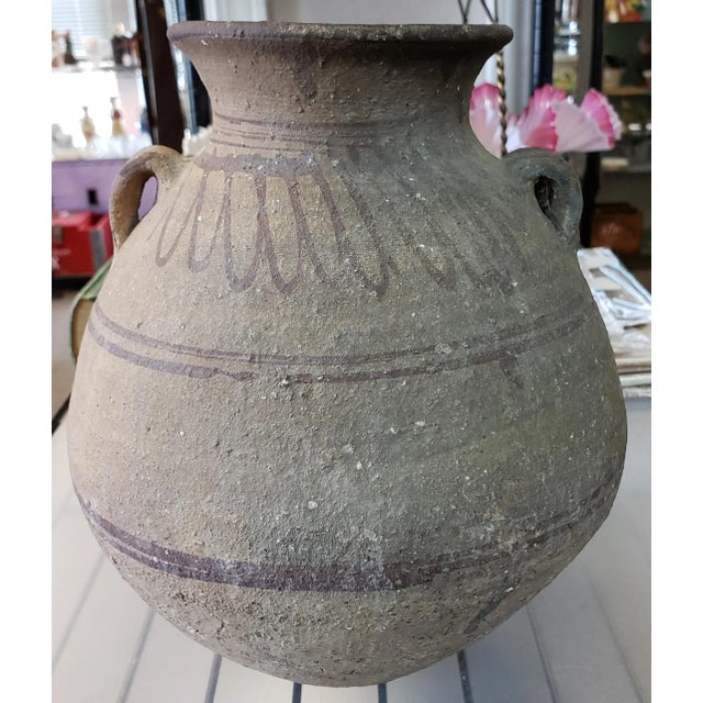 Mediterranean Circa 5th-7th Century Eastern Mediterranean Levatine Terracotta Slip Decorated Storage Jar With Loop Handles For Sale - Image 3 of 8