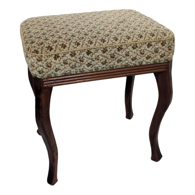 Louis Style Wooden Ottoman with Floral Pattern For Sale