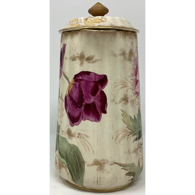 Rare, Beautiful Adderley Lemonade Pitcher painted with tulips and a poppy on the pitcher and other spring flowers on the...