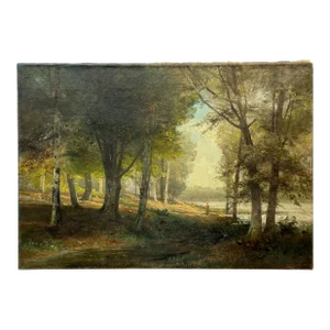 19th Century Landscape of Figure Walking Through a Forest