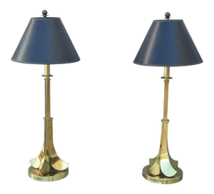 1970s Hart Associates Upside Down Brass Palm Tree Lamps - a Pair