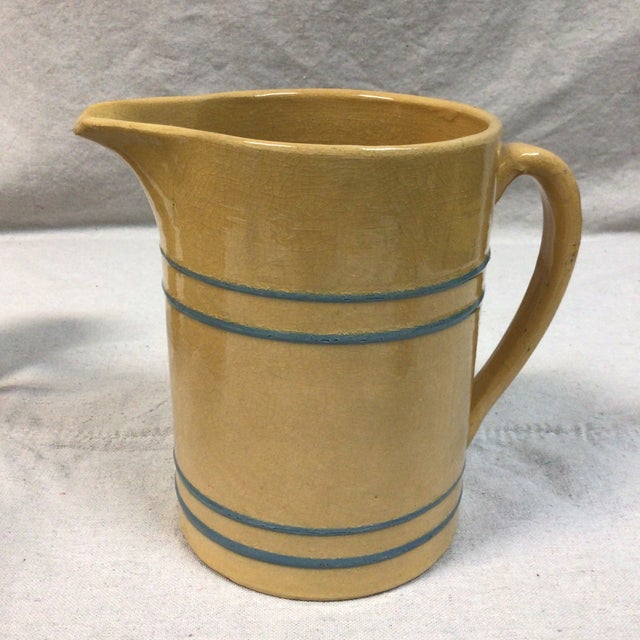 Yellow 1920s Buckeye Yellow Ware Stoneware Pitcher With 5 Mugs-Set of 6 For Sale - Image 8 of 12