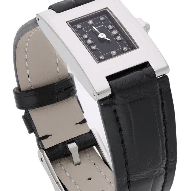 Chaumet Vintage Chaumet Still De Chaumet Diamond Dial Steel Quartz Black Strap Watch For Sale - Image 4 of 5