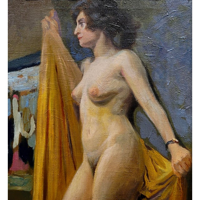 Niels Peter Nielsen- Nude Female With Towel -1930s Oil Painting For Sale - Image 4 of 8