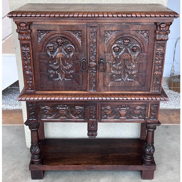 Late 19th Century 19th Century Spanish Hand Carved Renaissance Raised Cabinet For Sale - Image 5 of 12