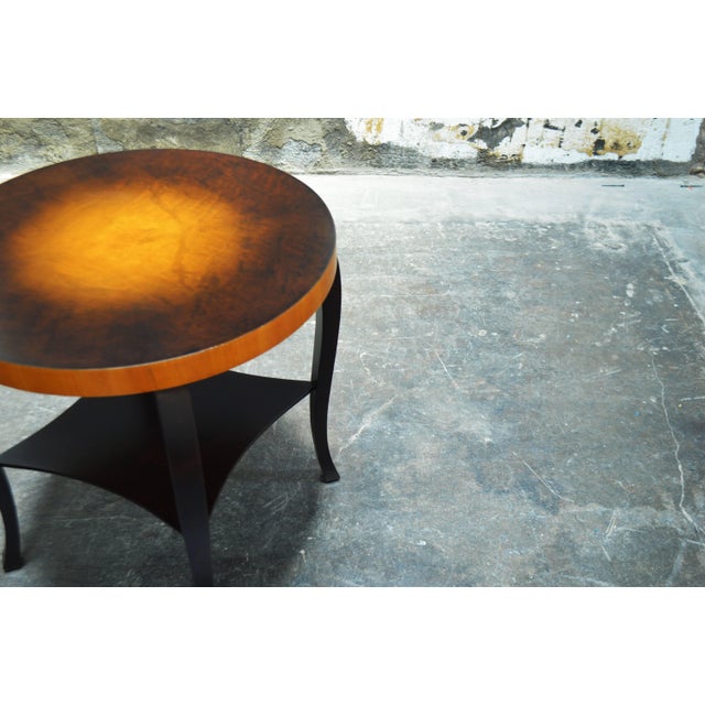 Wood Swedish Art Deco Dark Flame Birch and Golden Elm Side Table With Shelf For Sale - Image 7 of 9