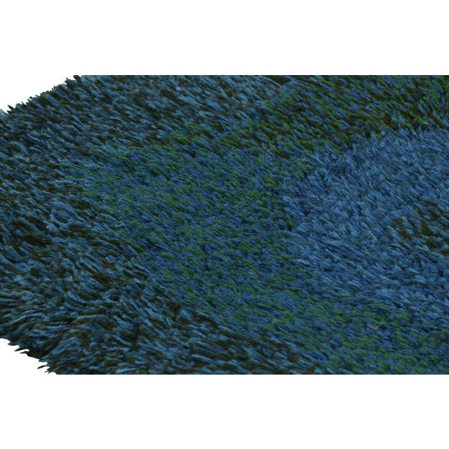 1960s Vintage Swedish Rya Rug, Scandinavian Abstract in Teal Blue Tones - Rug & Kilim For Sale - Image 5 of 6