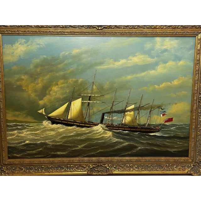 Traditional Nautical Ss Great Britain Steamship Large Gilt Framed Marine Oil on Panel Painting Signed Salvatore Colacicco For Sale - Image 3 of 18
