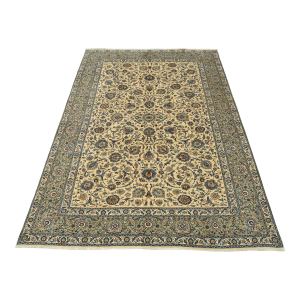 Kashan Rug 9’6” X 13′ Ivory Wool Vintage Traditional Hand-Knotted Carpet