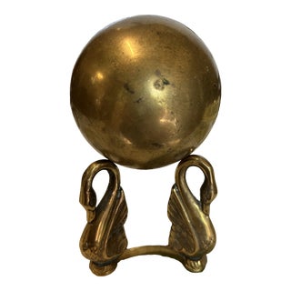 Mid Century Brass Swan and Ball Sculpture For Sale