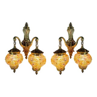 1980 Louis XVI Gold Bronze Wall Lamp Sconce Pair - 2 PCS For Sale