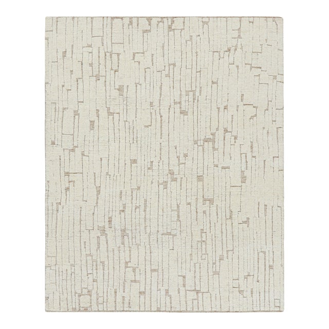 Rug & Kilim’s Contemporary Rug in White with High-Low Geometric Patterns - 6x8 For Sale