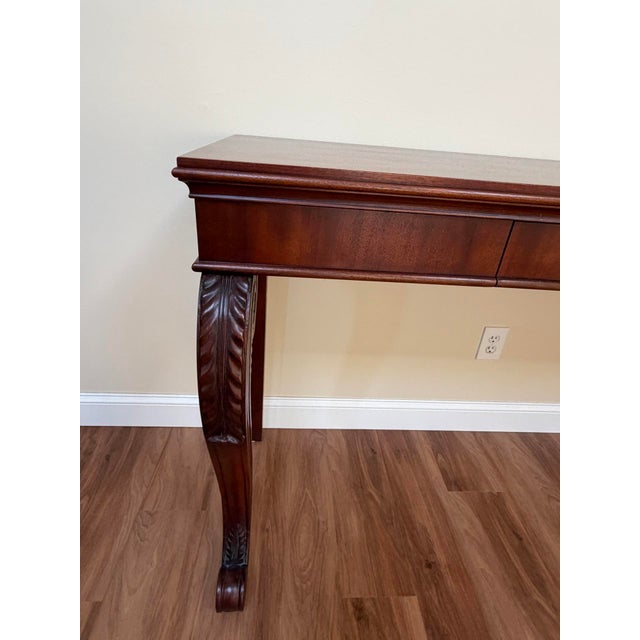 Ralph Lauren Late 20th Century Polo Ralph Lauren Mahogany Regency Console Table 72in Carved Scroll Legs For Sale - Image 4 of 15