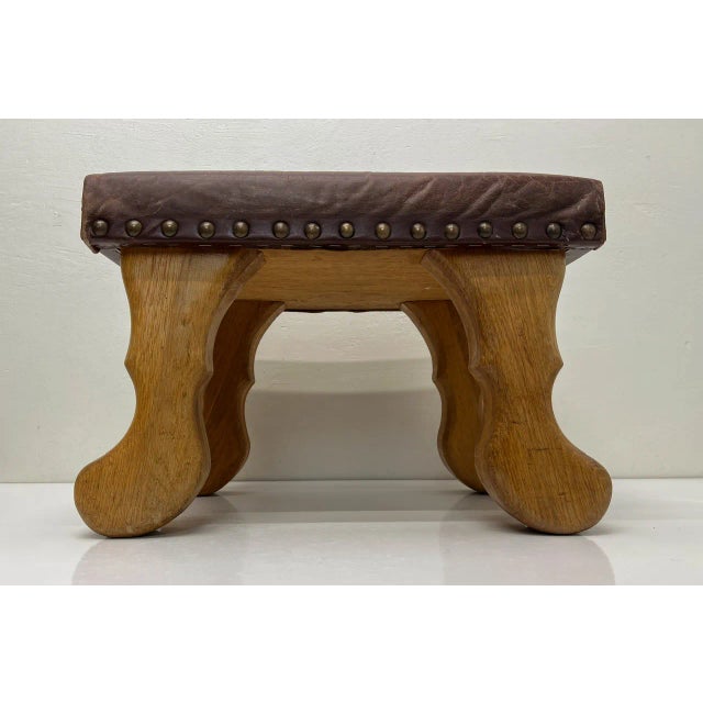 1970s White Oak Wood and Leather Stool, 1970s For Sale - Image 5 of 8