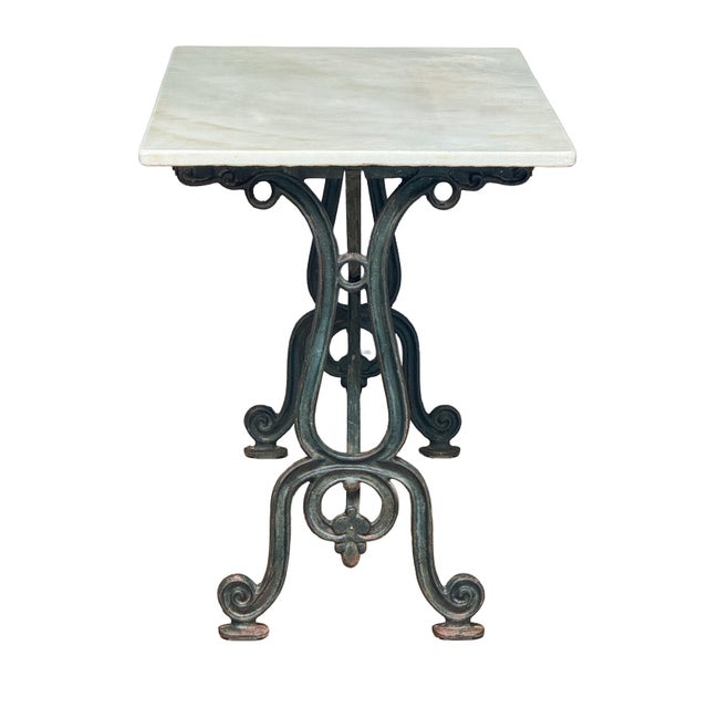 French Rectangular Bistro Table With Marble Top and Cast Iron Base For Sale - Image 4 of 13