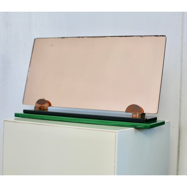 Smoked Mirror, Black Glass and Green Stone Support, France, 1958 For Sale - Image 6 of 15