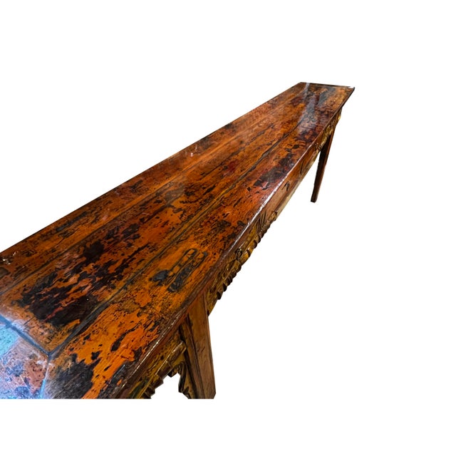 Vintage Chinese Orange Yellow Long Dragon Carving Console Table For Sale - Image 11 of 18