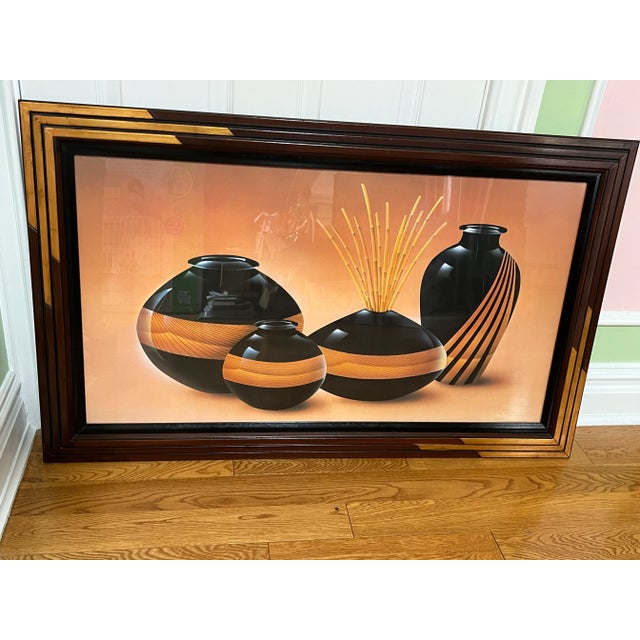 Apricot 1980 Art Deco Revival Black Vases Still Life Art Print For Sale - Image 8 of 8